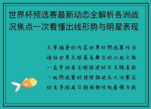 世界杯预选赛最新动态全解析各洲战况焦点一次看懂出线形势与明星表现